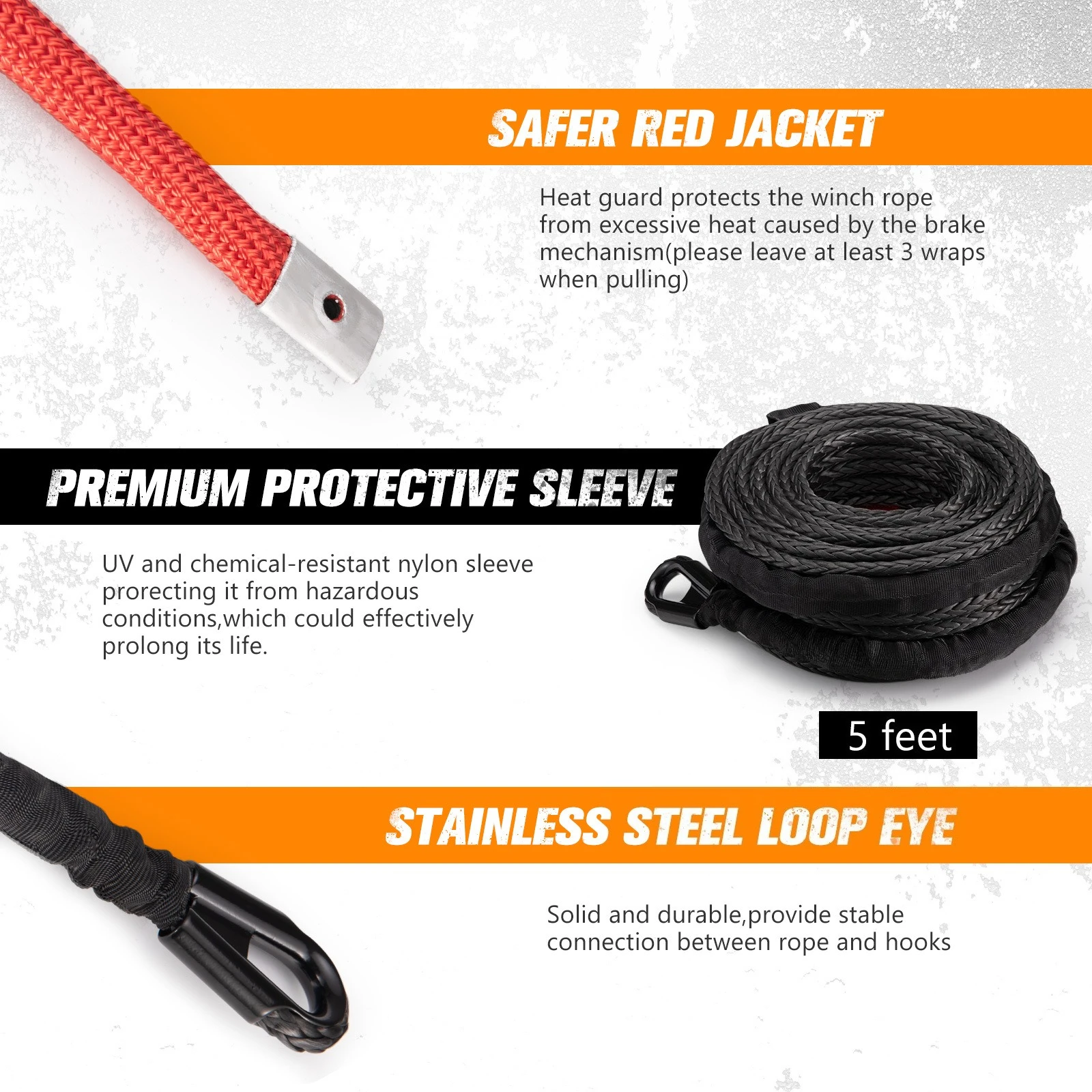 30M Outdoor Off-road Rescue Trailer Rope Winch Rope Set with Protective Cover
