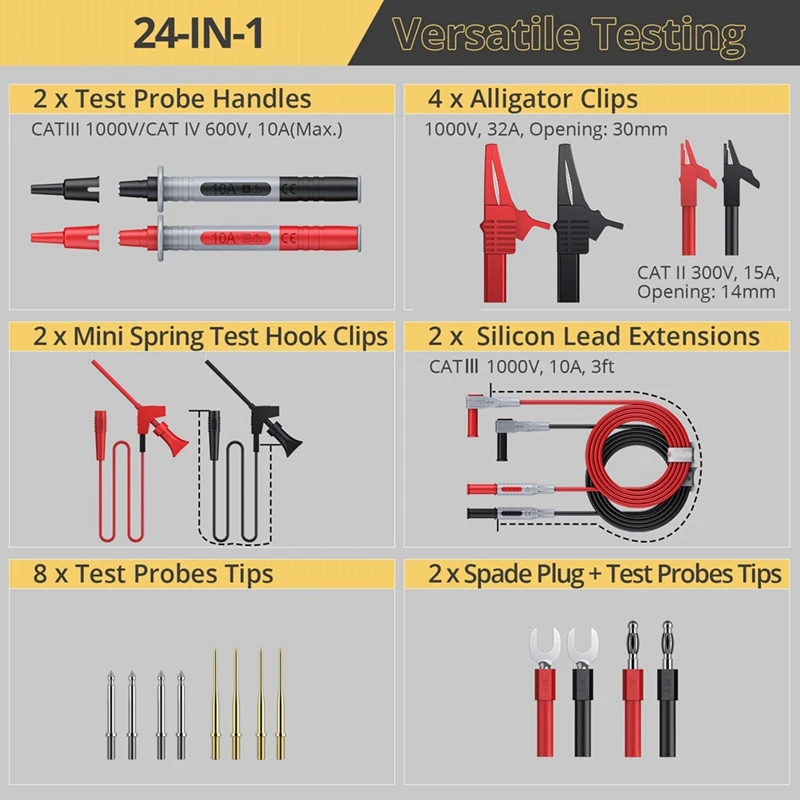 HOT SALE Multi Test Leads Kit Electrical Multimeter Test Lead With Alligator Clips Test Probe Spring Banana Plug