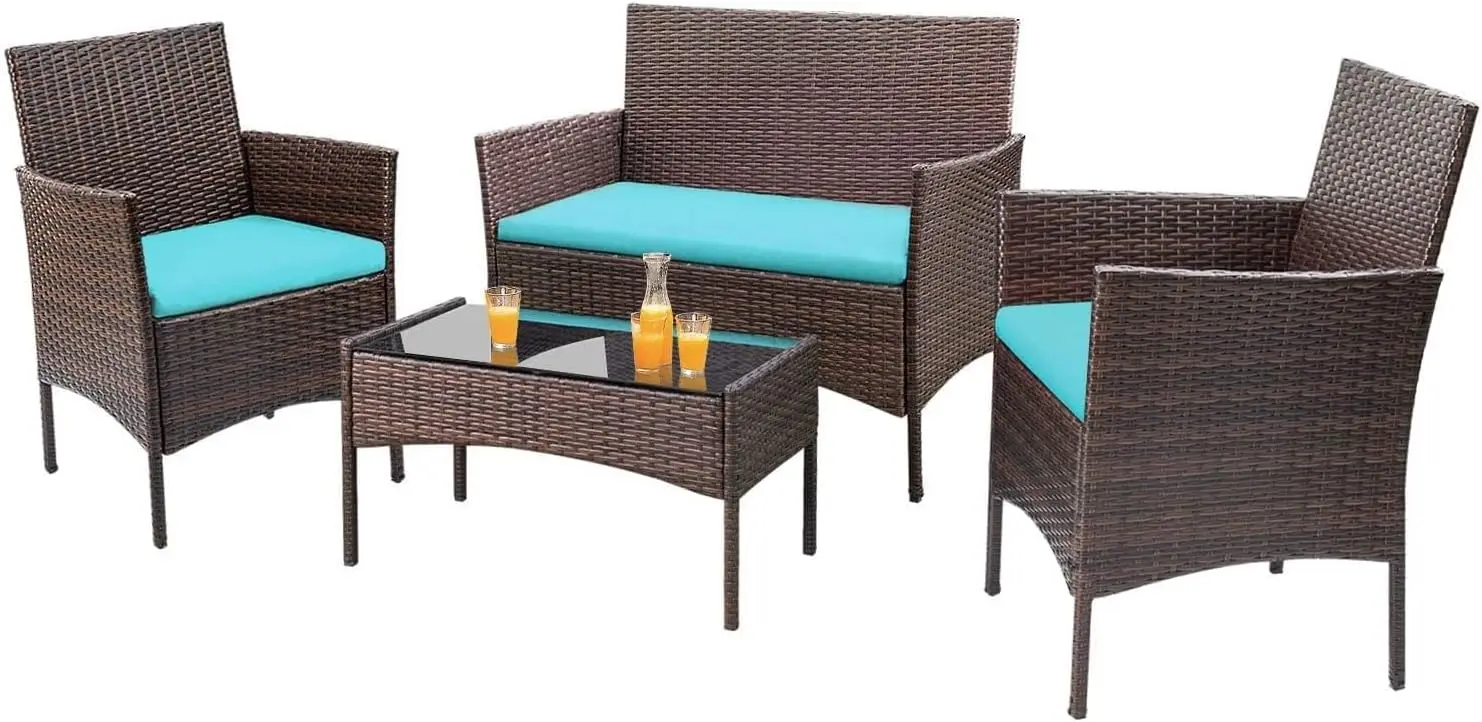 

Homall 4 Pieces Patio Rattan Chair Wicker Outdoor Indoor Use Backyard Porch Garden Poolside Balcony Furniture Sets (Blue)