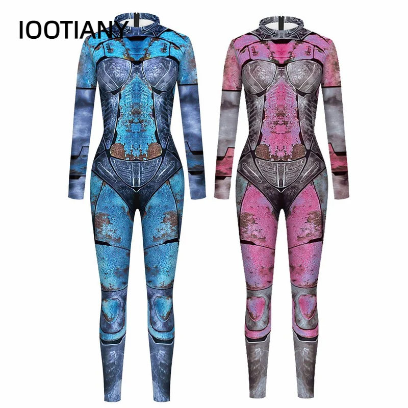 

IOOTIANY Retro Robot 3D Pattern Women Sexy Jumpsuit Adult Cosplay Costume Party Jumpsuits Carnival Bodysuit S-XL Monos Mujer