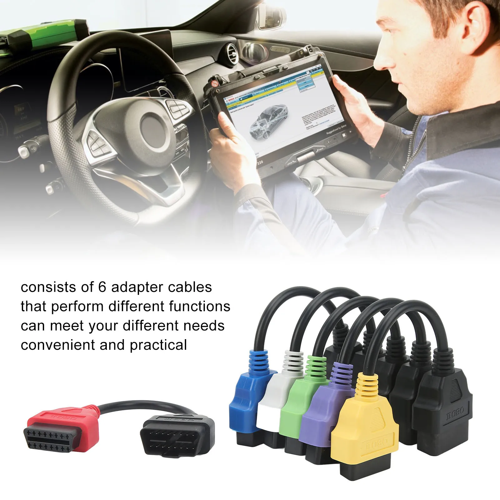 

6-шт OBD2 кабельный адаптер профессиональный диагностический сканер замена кабеля для Fiat