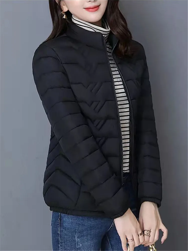 Jaqueta de algodão para mulheres, gola alta, manga comprida, casaco quente, parka feminina, moda simples, outono e inverno, nova