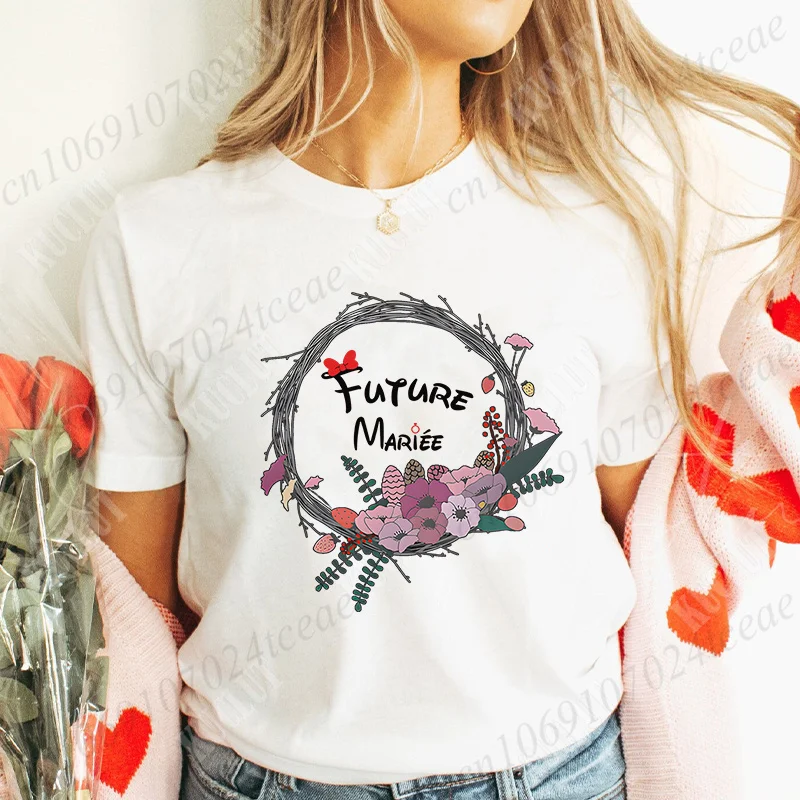 Floral Team Future Bride T-shirt French Girls Bachelorette Party Evjf Clothing Single Farewell Tees Bridal Shower Wedding Tops