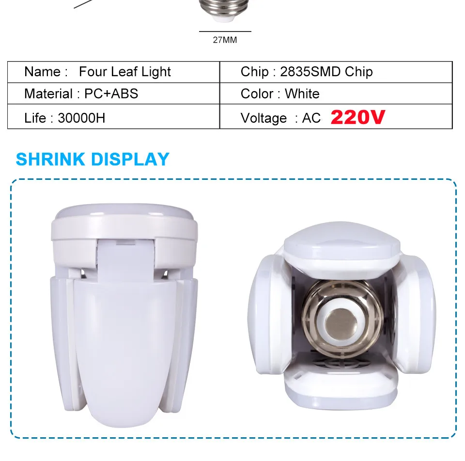 E27 AC220V LED 28W Bulb Fan Blade Timing Lamp Foldable Led Light Bulb Lampada Night Lights For Home Ceiling Light Lighting