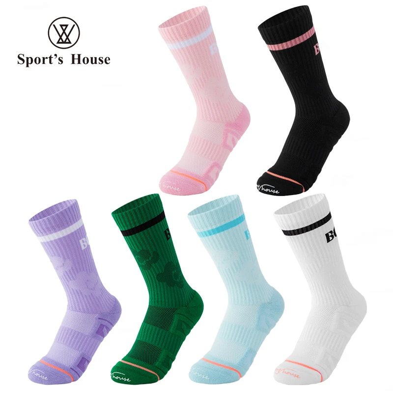 SPORT'S HOUSE Spring and summer women's thin running socks Outdoor sports wicking sweat breathable non-slip towel bottom socks