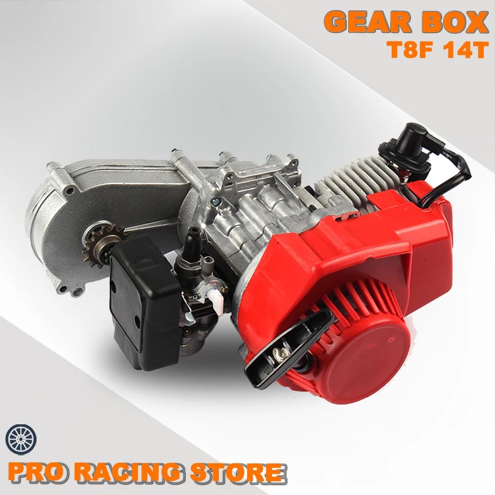 49CC 2 Stroke Motor Engine with T8F 14t Gear Box Easy to Start Pocket Bike Mini Dirt Bike Engine DIY Engine