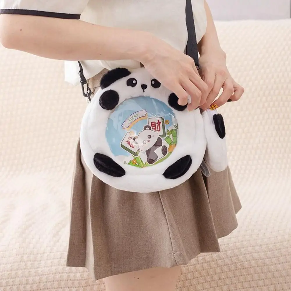 Kawaii Capybara Plush Doll Coin Purse Portable Cartoon Plush Crossbody Bag Transparent Window Soft Cute Panda Badge Bag Girls