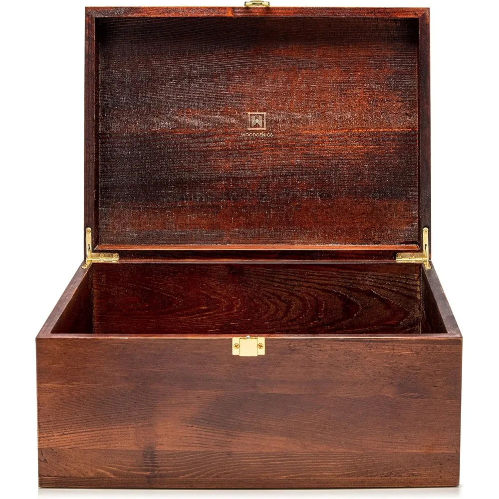 

Wooden Gift Boxes - Large Memory Box For Keepsakes, Decorative Boxes With Lids, Wooden Box With Hinged Lid, Stash Box, Brown Box