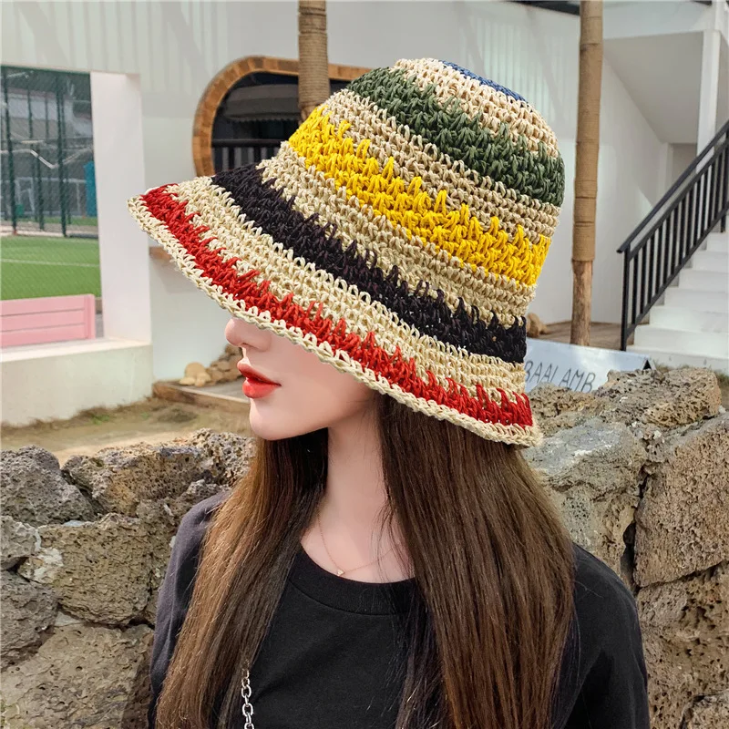 

Summer Hats For Women Bohemian Straw Sun Hat Female Striped Big Brim Foldable Sunhat Beach Holiday Seaside Travel Gorro New