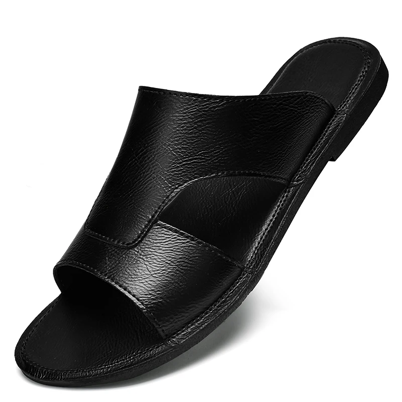 Letnia nowa moda Retro męska skóra bydlęca miękka podeszwa buty na plażę mężczyzn marki Outdoor oddychające antypoślizgowe klapki wsuwane sandały
