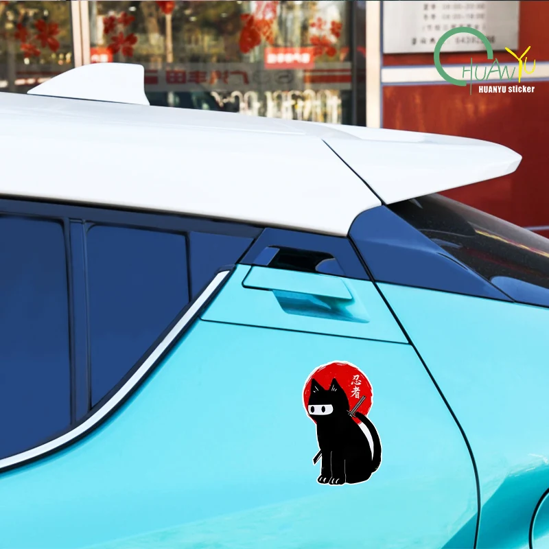 Reflective Cat  Japanese Car Sticker Cat Japan Red Sun Stickers Motorcycle Racing Decals  Vinyl For Truck  Vans Laptop