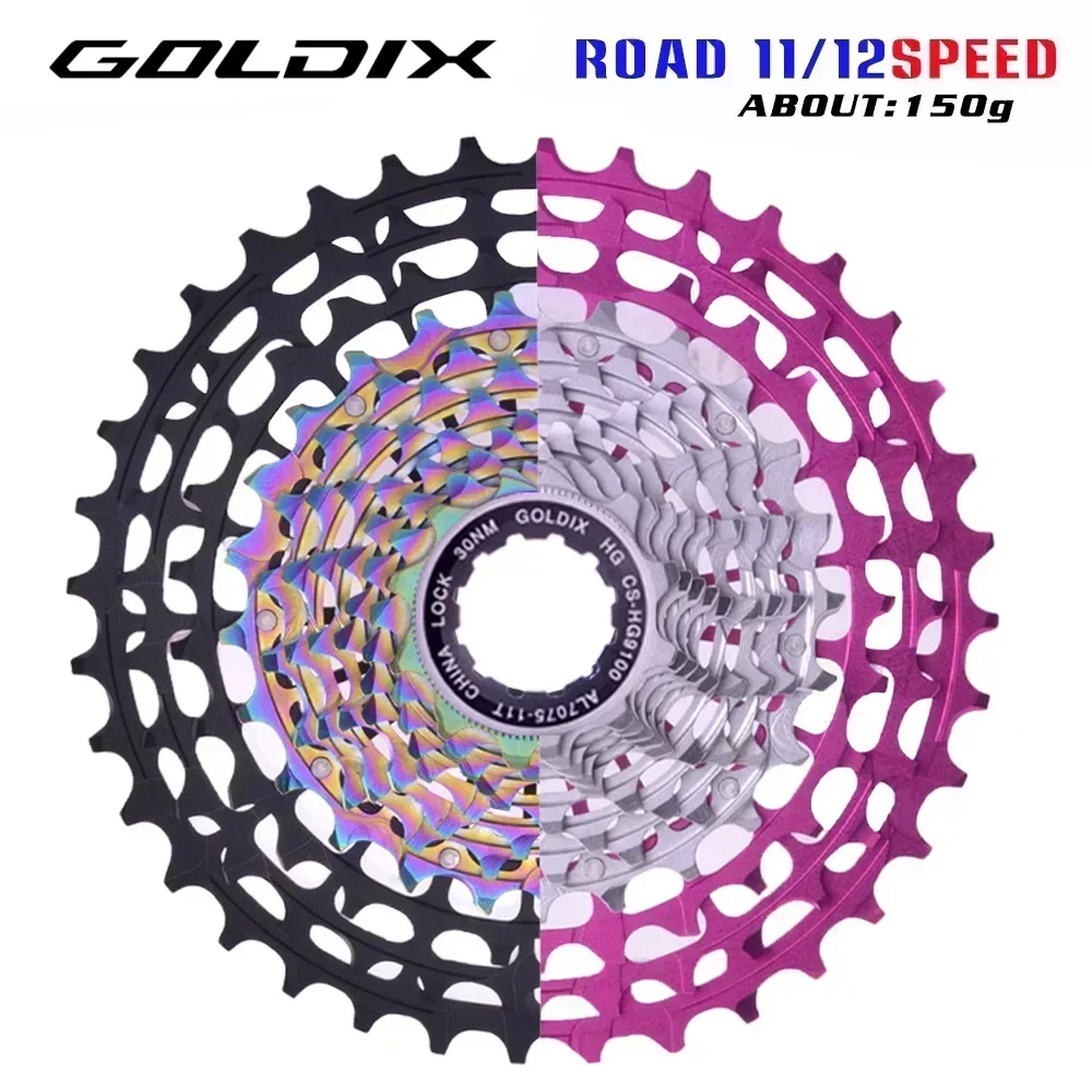 GOLDIX 11 Speed Cassette K7 12v Road Bike Freewheel HG 28T 30T 32T 34T 36T CNC Hollow Ultralight Bicycle Freewheel Black Pink