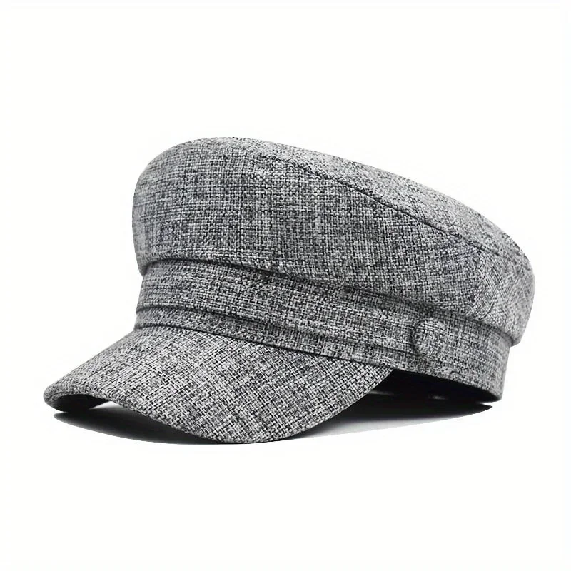 Solid Color Versatile Painter's Hat Casual Outdoor Windproof Flat Top Duckbill Hat Minimalist Fashion Classic Retro Linen Beret image 2