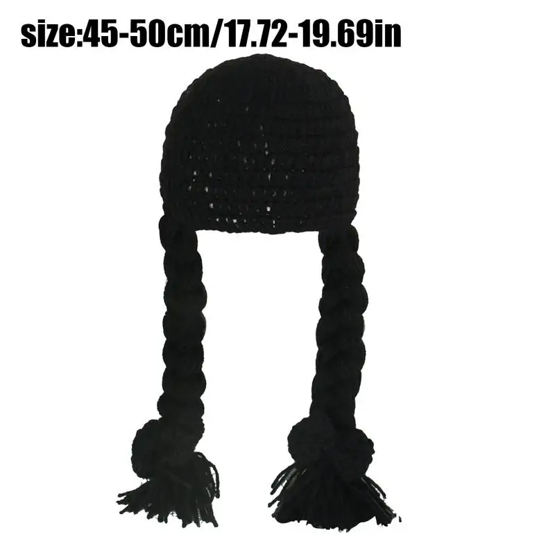 Baby Wig Beanie Double Braides Knitted Hat Winter Hat Cute Headwear Photo Props Bonnet Cap for Baby Aged 0-6 Months