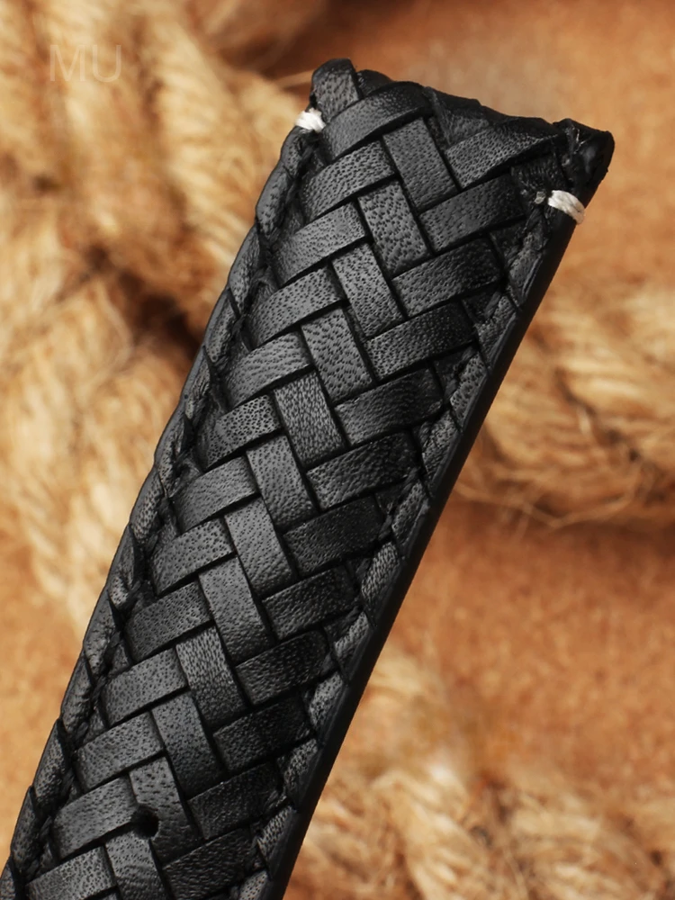 Leisure Gentleman's Woven Genuine Cowhide Watchband for IWC Portuguese Solid Steel Buckle Waterproof Breathable Strap 20 22mm