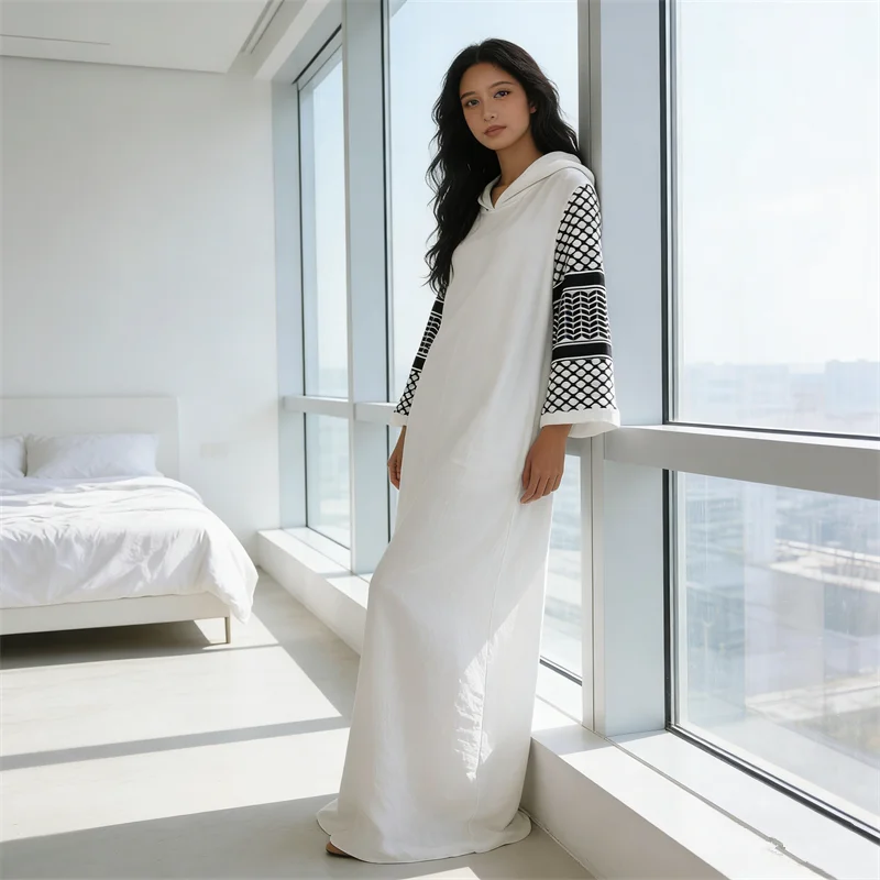 

Праздничная абайя с капюшоном, Дубай, Турция, кафтан, женское мусульманское платье, джеллаба, одежда для Рамадана, исламская одежда, арабская роба, кебая, марокканский кафтан для женщин