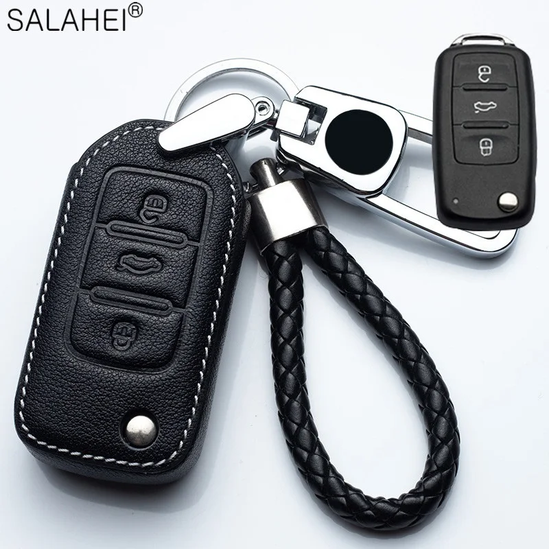 Leather Car Key Cover Case For Volkswagen VW Bora Polo Tiguan Jetta Passat B5 B6 B7 Golf Beetle For Skoda Octavia Accessories