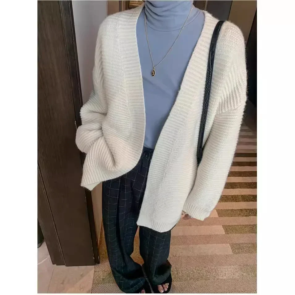 2024 Korean Gentle Wind Soft Waxy Knit Cardigan Sweater Autumn and Winter New Cross-border Thick Needle Medium Long Casual Coat