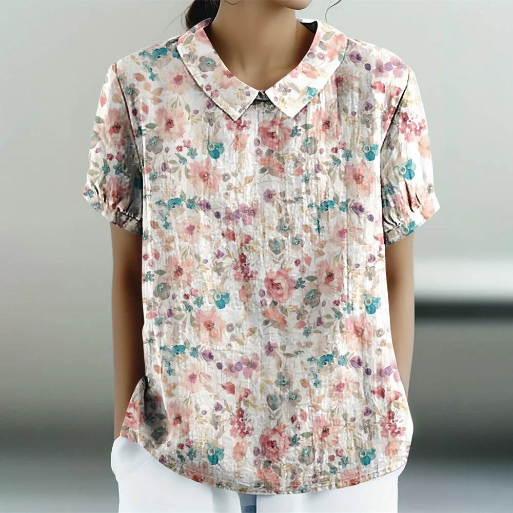 

Fashion Woman Clothing Flower Graphic T Shirts Korean Reviews Many Clothes Street Trendy Woman Clothes Lapel Female Clothing Top