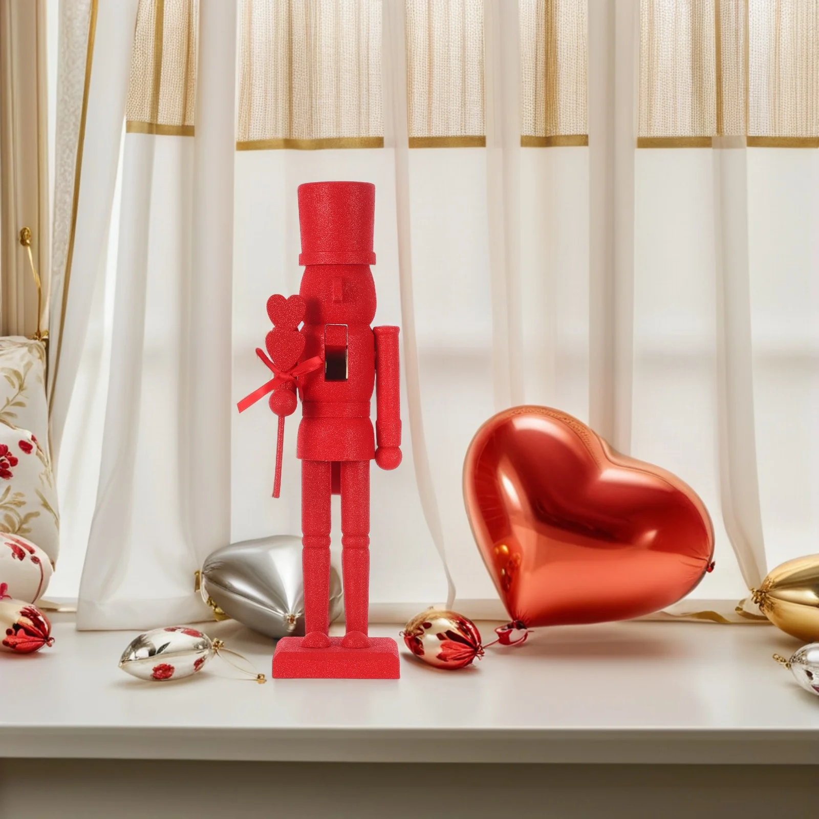 

Valentine Nutcracker Wooden Decorative Figure Hand-Carved Soldier Ornament For Holiday Party Tabletop Christmas Display