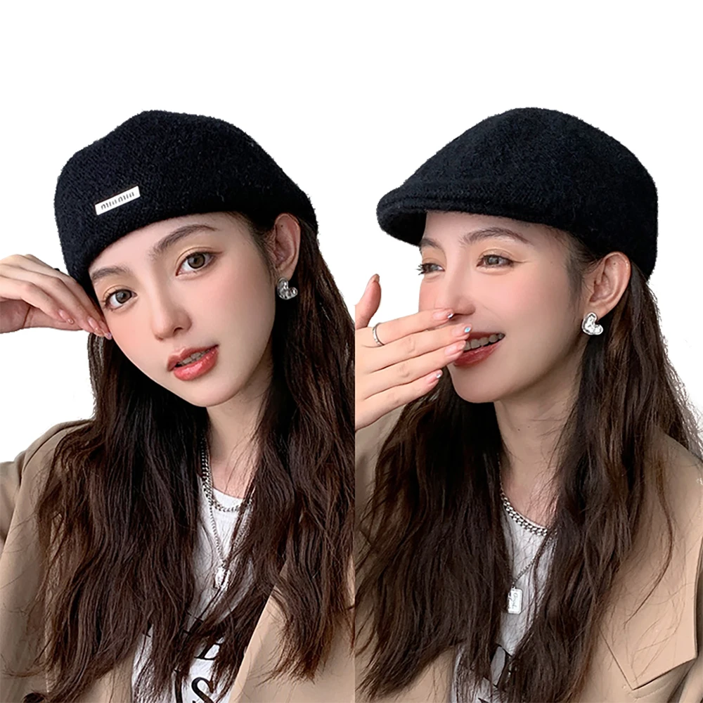 Women Spring Autumn British Style Beret Lady Vintage Flat Cap Winter Keep Warm Knitted Hat All-match Peaked Cap Wholesale New in