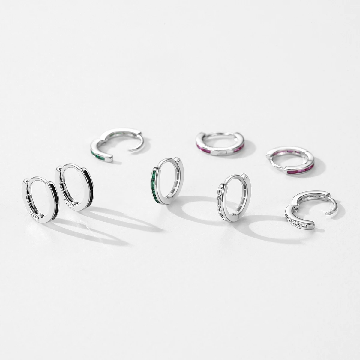 MODIAN 925 Sterling Silver Rainbow Colorful Ear Buckles Emerald Cut Zircon Stackable Hoop Earrings For Women Party Fine Jewelry