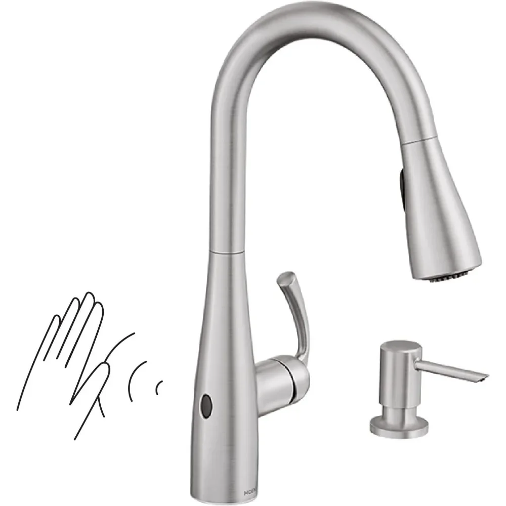 

Spot Resist Stainless Touchless One-Handle Kitchen Faucet with Pull Down and Soap Dispenser