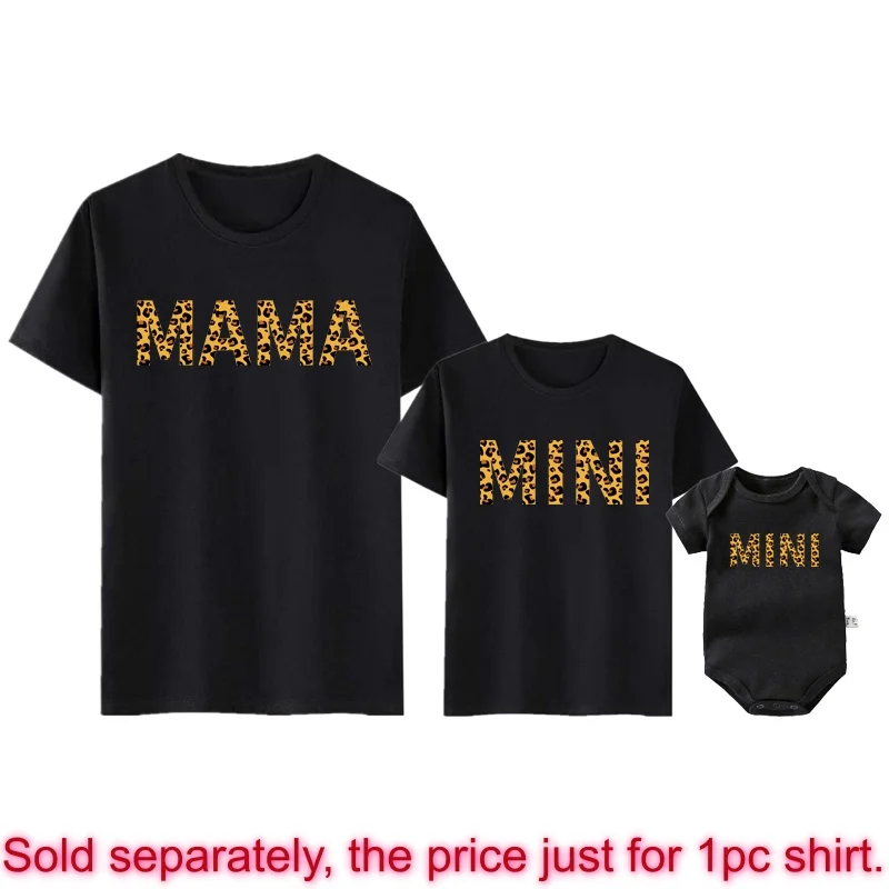 Mama Mimi Leopard Heart Print Family Matching Clothes Mother & Daughter Short Sleeve Outfit Shirt Fashion Mom Girl T-shirt Tops view 5