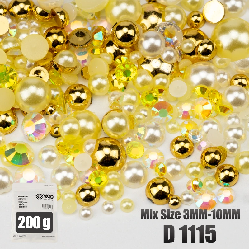 VDD 200g Großhandel Mix Größe Halbrunde Perlen ABS Flatback Perlen Harz Farbe AB Strasssteine zum Basteln DIY Nail Art Dekorationen – Detail 18
