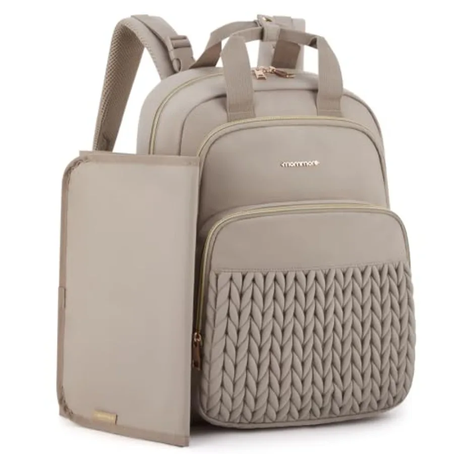 

mommore Diaper Bag Backpack Stylish Travel Baby Bag with Insulated Pockets Changing Pad and Stroller Straps for Toddler L-Brown