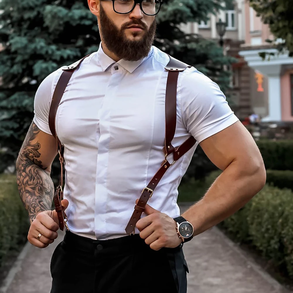 أزياء الحمالات الرجال السراويل الجلدية قابل للتعديل على ظهره الحمالات الحمالات الرجال الكتف الأشرطة حزام الكبار