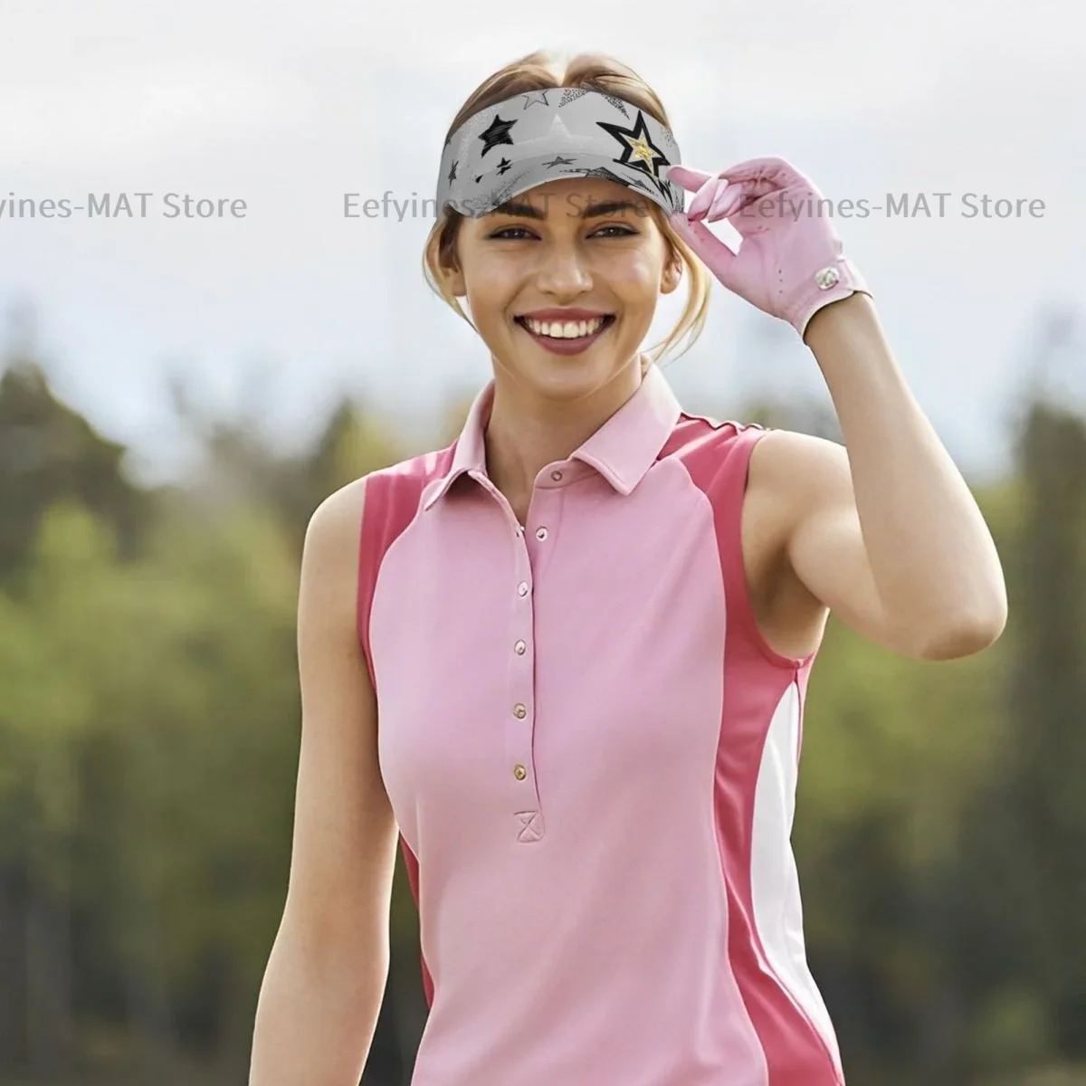 Summer Sun Hat Men Women Adjustable Visor Top Empty Black White And Golden Stars Sports Tennis Golf Running Sunscreen Cap