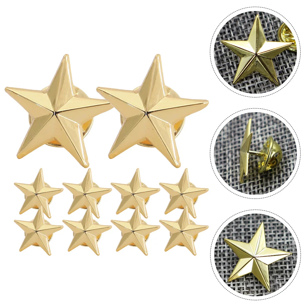 10 Pcs Five-pointed Star Badge Clothes Pin Rating Badges Shape Hat Zinc Alloy Veterans Day Lapel Decorative Pentagram