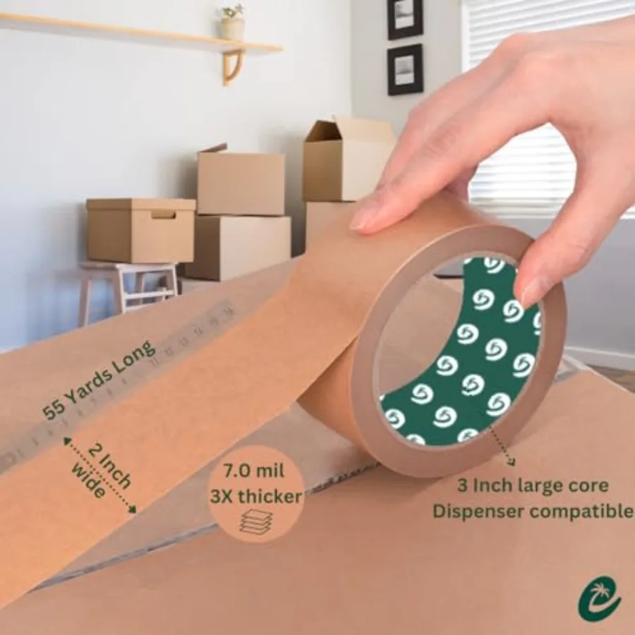 Premium Paper Packing Tape Self Adhesive Recyclabe 2 in. x 55 Yd 50m Eco Friendly Heavy Duty Writable Packaging Tape for Box Se
