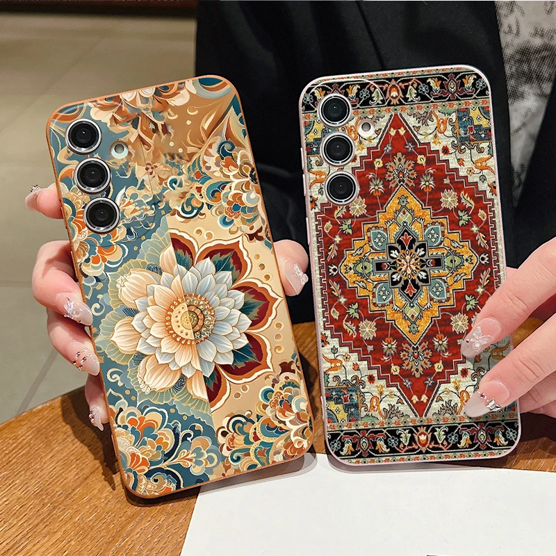 Vintage Totem Pattern Phone Case For Samsung Galaxy S25Edge S26 S24 S23 S22 Ultra S26 Plus S25 FE Leather Texture TPU Soft Cover