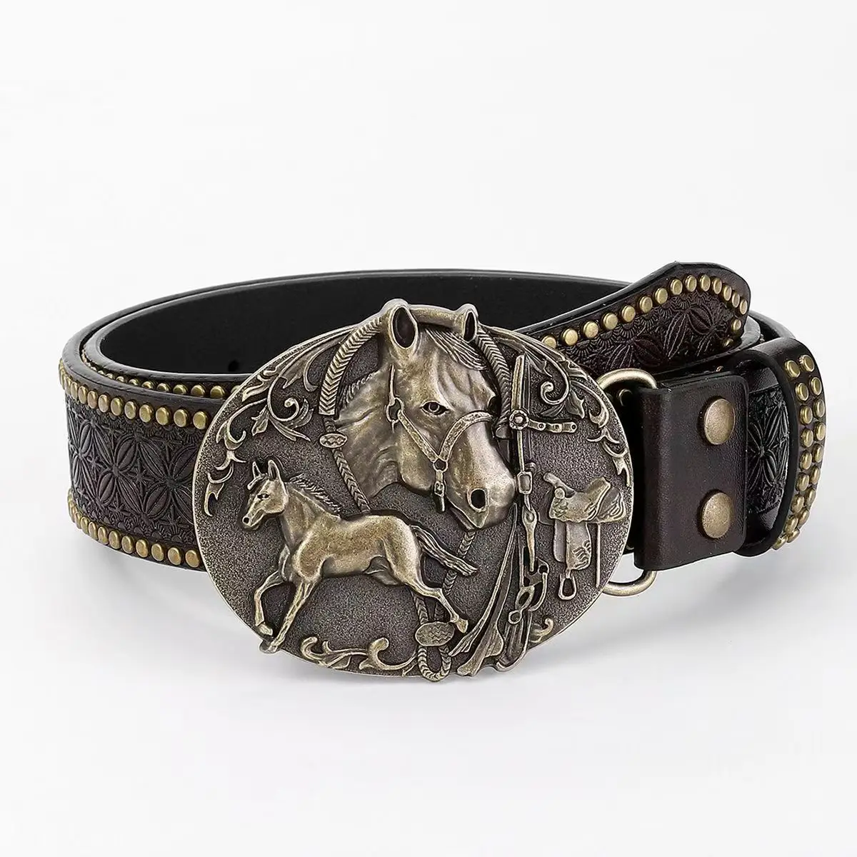 

Men's casual retro belt, fashionable and individual rivet denim belt