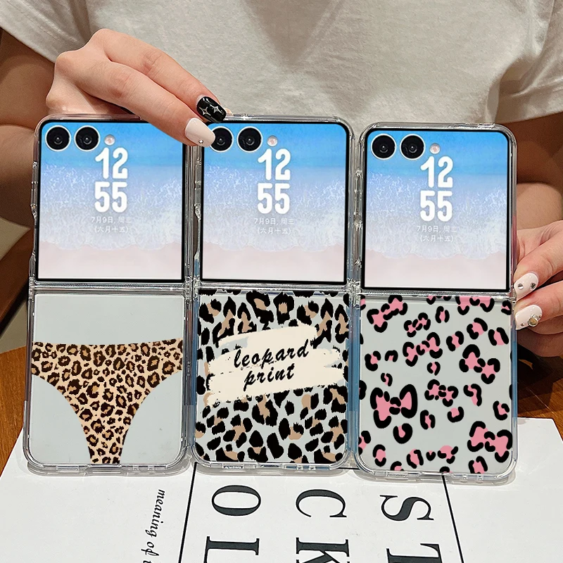 Sexy Leopard Print Pattern Clear Phone Case For Samsung Galaxy Z Flip 7 FE 7 6 5 4 3 Flip7 Flip6 Metal Buckle Folding Soft Cover - view 6