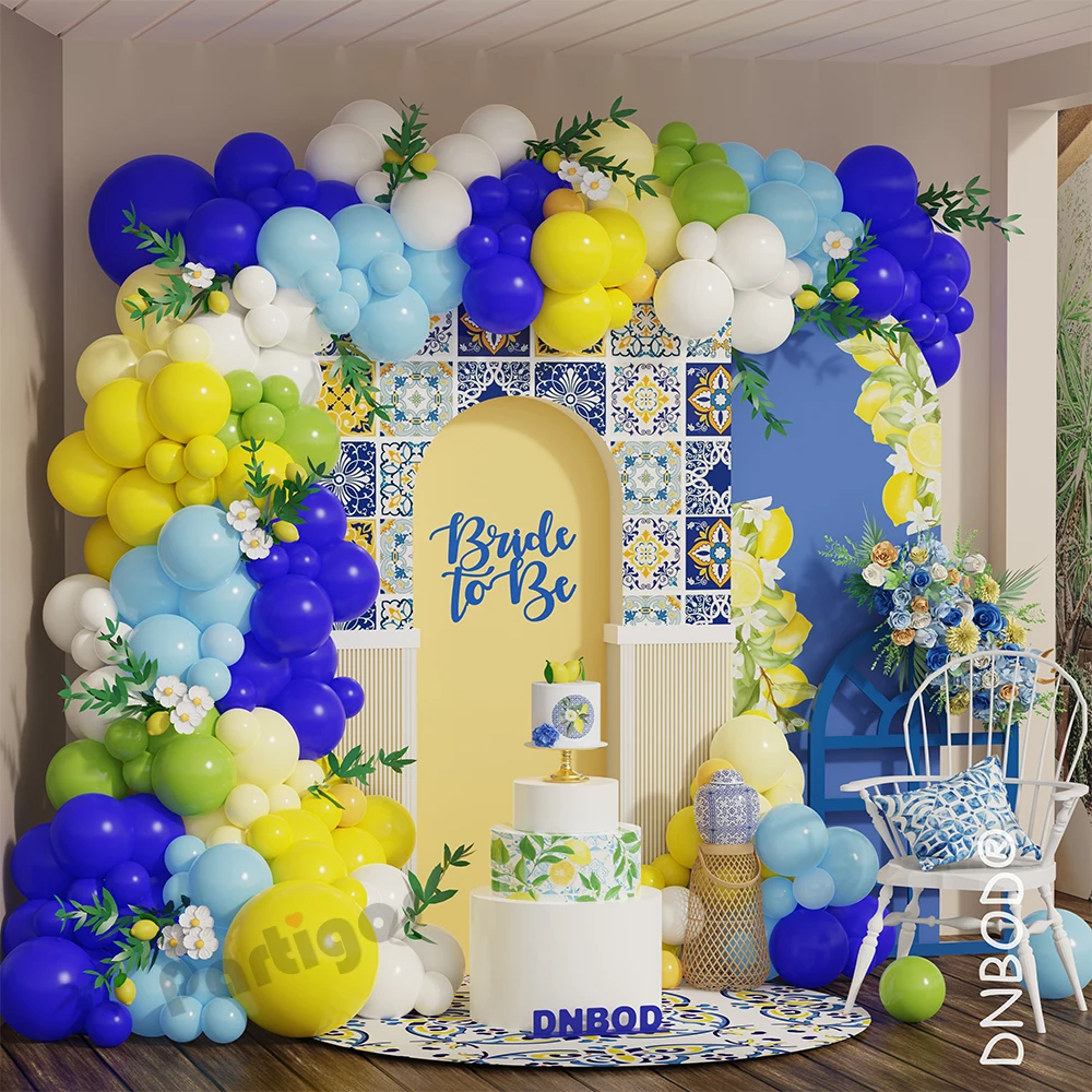 

160Pcs Lemon Yellow Royal Blue Balloon Garland Arch Kit Wedding Bride To Be Baby Shower Birthday Bachelorette Party Decor Globos