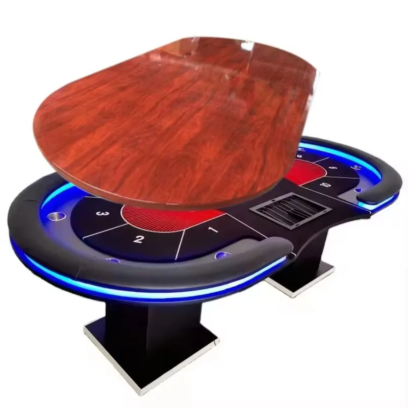 

Customization 10 Person Cup Holder 2 in 1 Modern Luxury Wooden Home Night Poker Table with Meeting Dining Top Cover Combo
