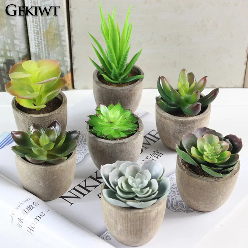 Mini Evergreen Artificial Succulent Plants Small Simulated Tree Pot Plants Fake Flowers Office Table Ornaments Home Garden Decor