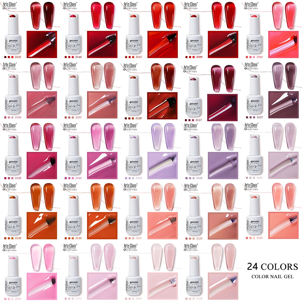 Arte Clavo Jelly Color Series Semi-Transparent Light Pink Peach Gel Nail Polish 15ml UV Light Cured Varnish DIY Nail Art at Home