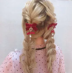 Giapponese dolce carino lolit fiocco velluto amore ciondolo tornante accessori ragazza lolita accessori per capelli