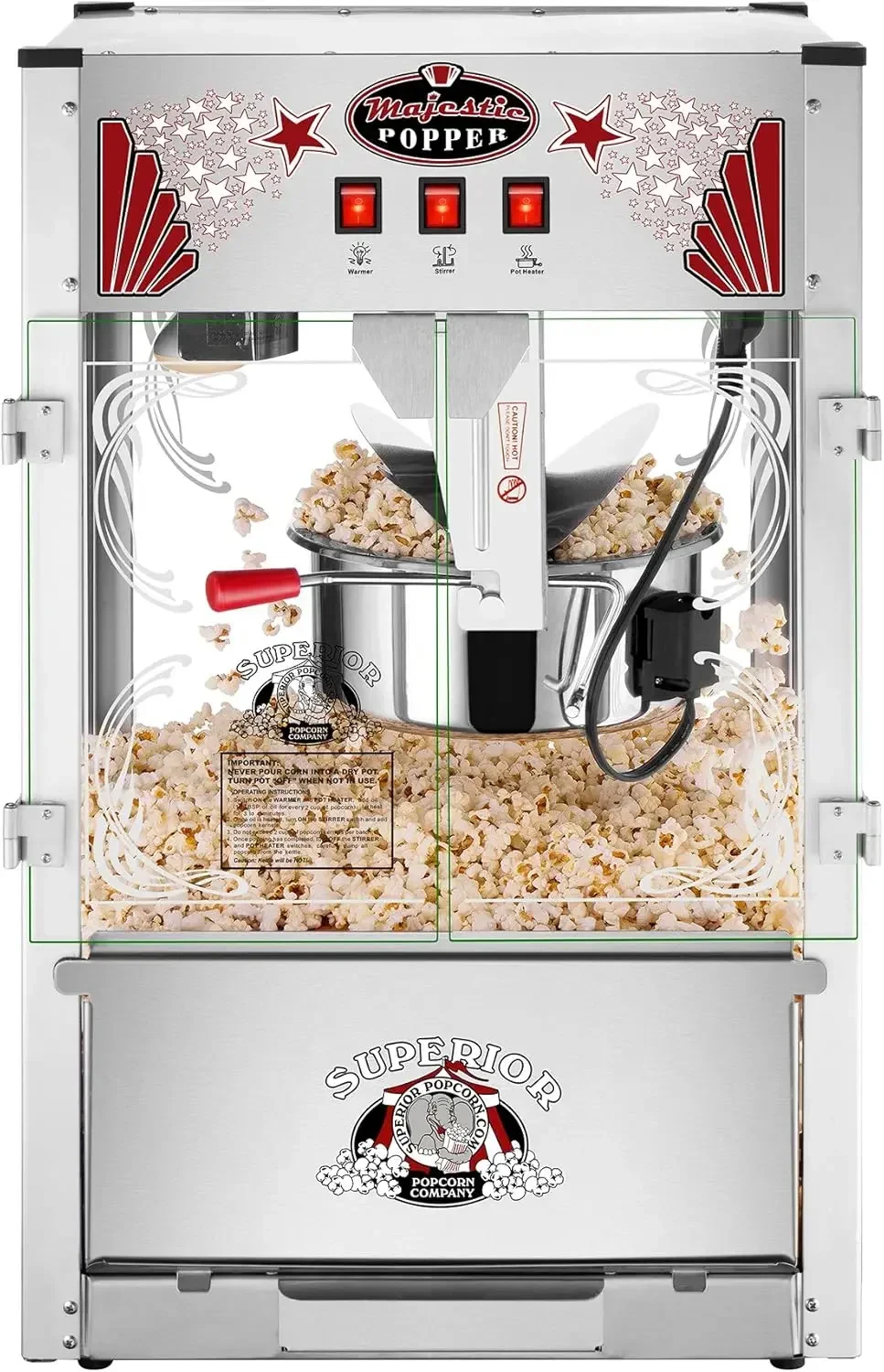 Majestueuze popcornmachine op aanrecht - extra grote popper in bioscoopstijl met 16oz waterkoker en warmingsdek van Superior Popcorn