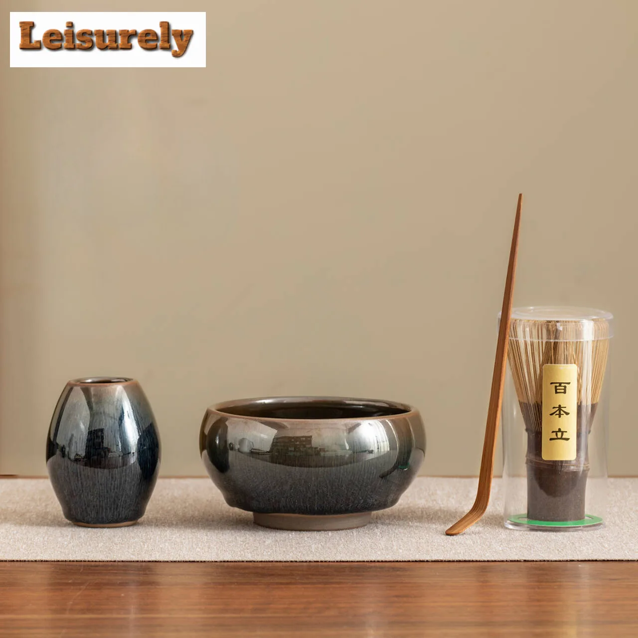 Jianzhan Matcha Four-piece Set Tea Bowl Whisk Stand Ceramic Accessories Song Dynasty Ceremony Play Supplies Craft Accessories