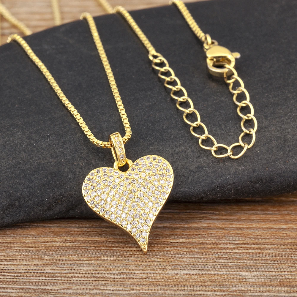 Nidin Light Luxury Trendy Heart Shape Hollow Design Charm Pendant Necklace For Women Men Sparkling Zircon Chain Jewelry Gifts