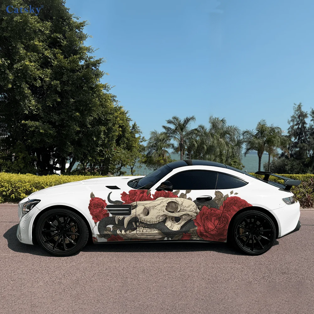 

Dinosaur Skull Flower Branch Car Vinyl Wraps Decal Self-adhesive PVC Sticker Suitable for Trucks SUV Decor Auto Accessories Gift