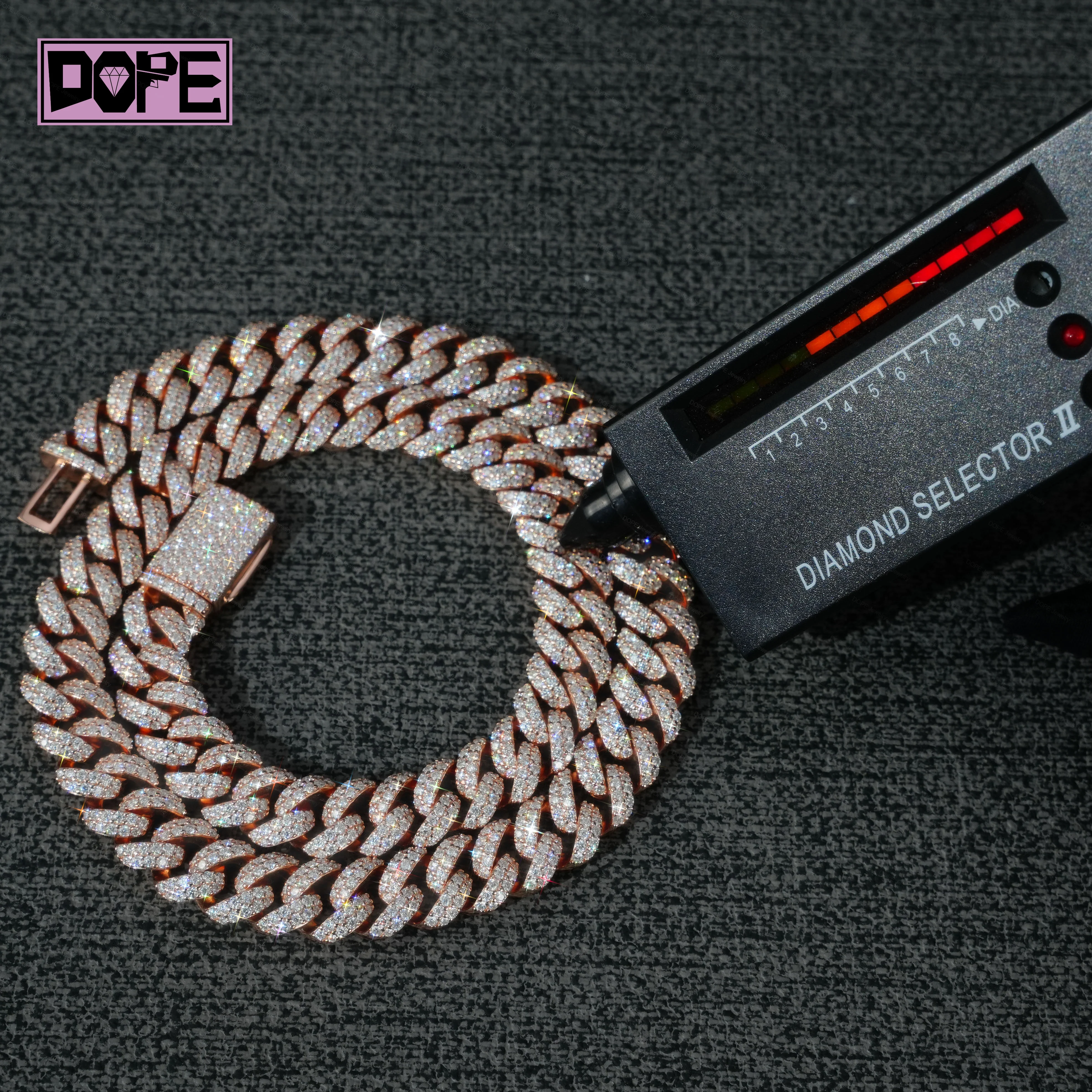 Cuban Moissanite Chain 20mm Moissanite Chain Cuban Necklace 925 Silver Rose Gold Plated Hip Hop Iced Out VVS D Color.