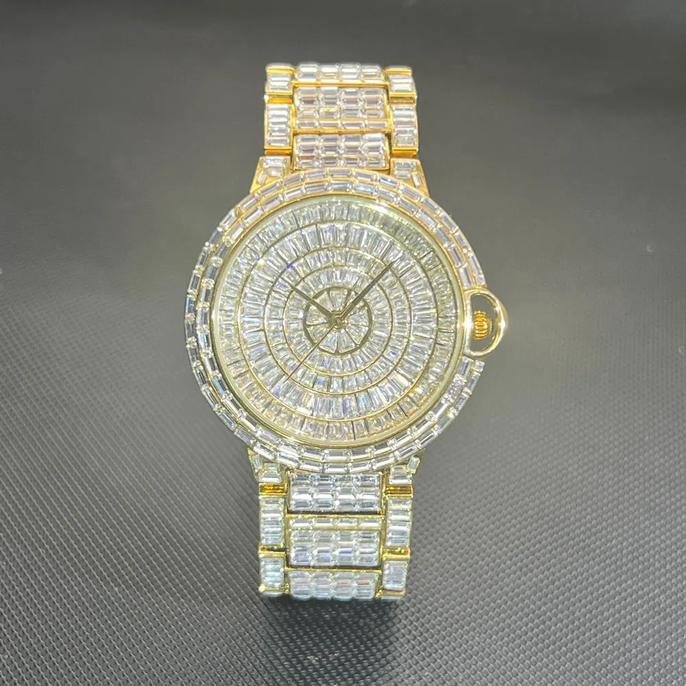 Classic Designer Watch For Men Hip Hop Full Diamond Bling Bling Quartz Timepiece Luxury Crystal Bracele Round Clock For Gift