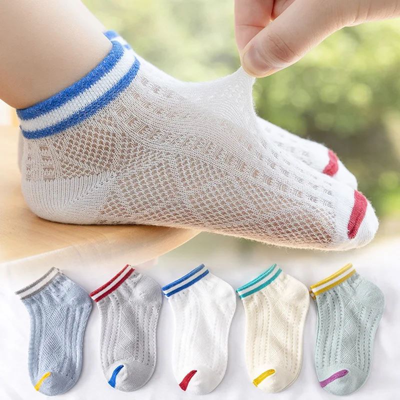 Five Pairs Spring/summer Thin Children\'s Bear Cartoon Cute Fashion Printed Boy/Girl Mesh Breathable Cotton Comfortable Socks