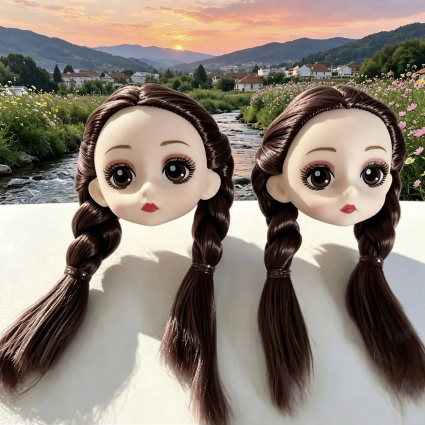 1/6 BJD Girl Princess Doll Head Parts Cute Sweet Make-up 30cm BJD Doll With Twin Braids 3D Real Eyes Doll Head DIY Dress-up